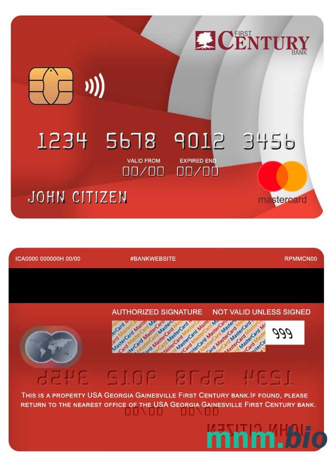 USA Georgia Gainesville First Century bank przykład karty mastercard w formacie PSD